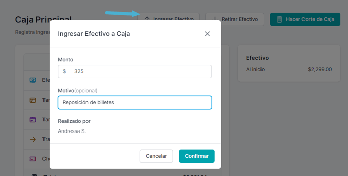 Ingreso de efectivo